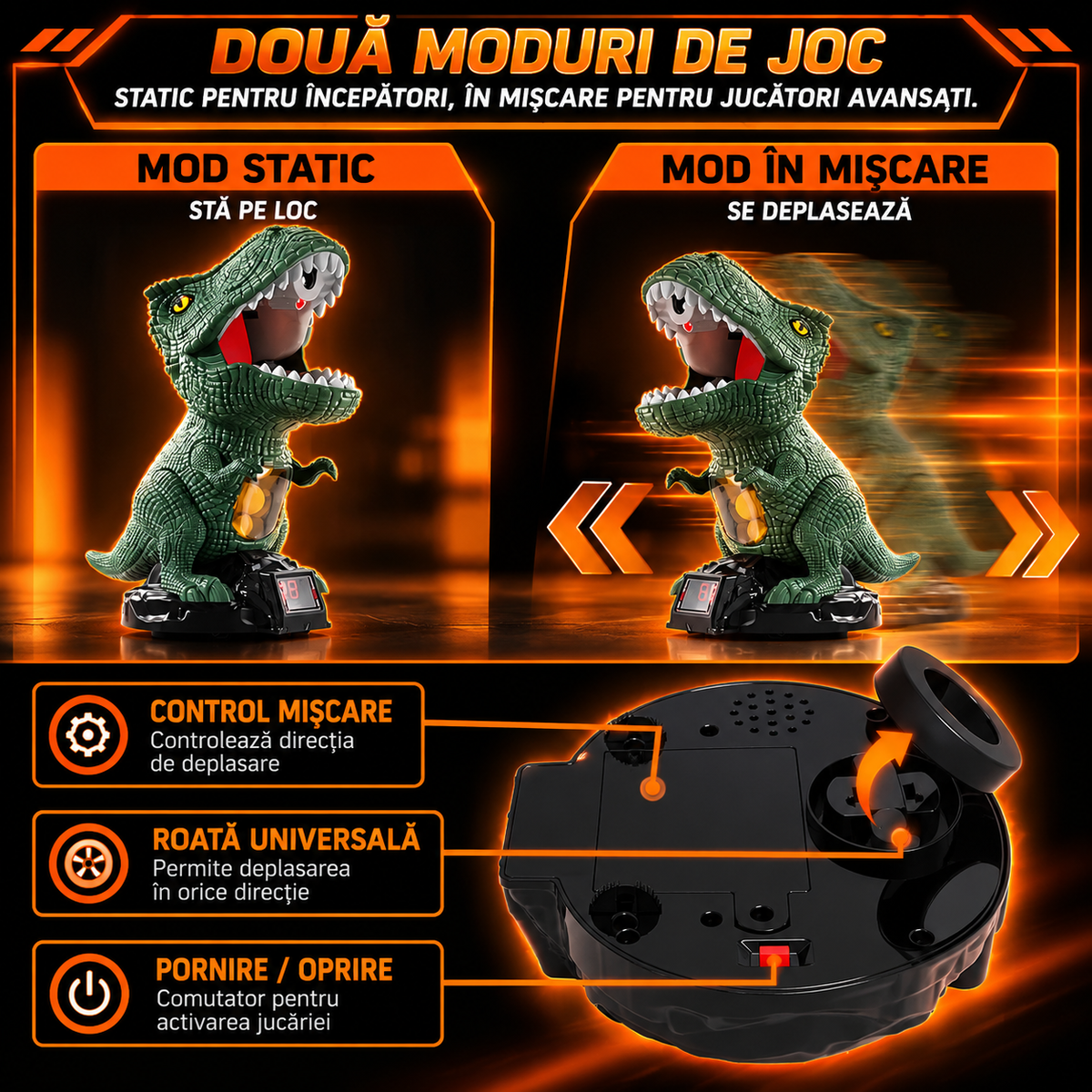 Jucarie Interactiva Tragere la Tinta Dinozaur cu Tinte Mobile, 2 Pusti, 24 Mingi Spuma, Pulverizare Apa, Ecran LED Scor, Copii 5-12 ani - imagine principala
