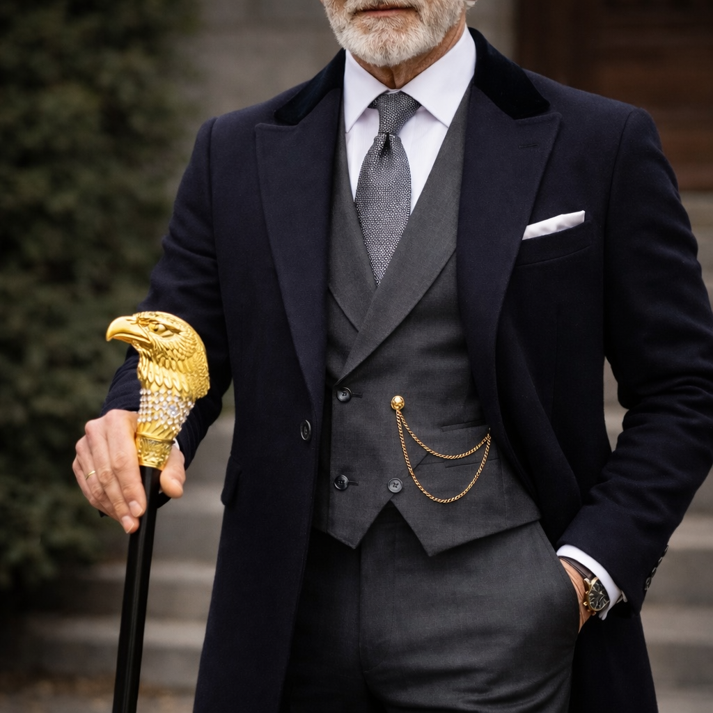 Baston de mers la moda cu cap de vultur alb auriu, 90 CM