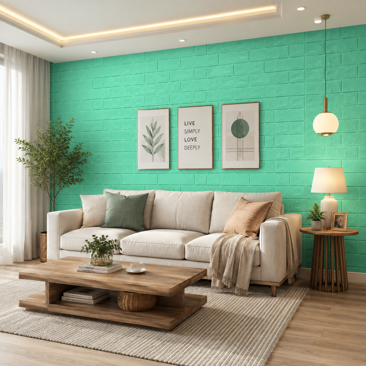 Tapet 3D Caramida Turcoaz Auto-Adeziv pentru Interior 70x77cm Decorativ - detaliu produs