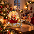 Decorațiune Premium de Crăciun – Sanie cu Moș Crăciun, Ren, Glob Luminos cu Sclipici Mișcător, Muzică de Crăciun și LED – 30 × 10,7 × 19,5 cm