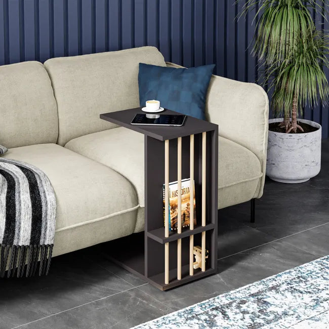 Masuta laterala cu roti, tip C, compacta, stil scandinav, 64 x 44 x 28,7 cm