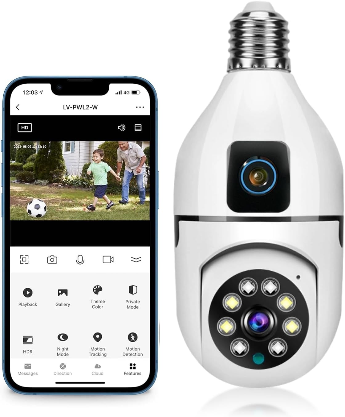 Camera de supraveghere dubla tip bec E27 cu audio bidirecțional și viziune de noapte color