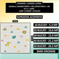 Tapet decorativ 3D autoadeziv pentru copii, model caramida cu animale si flori, 70 x 77 cm - imagine 9