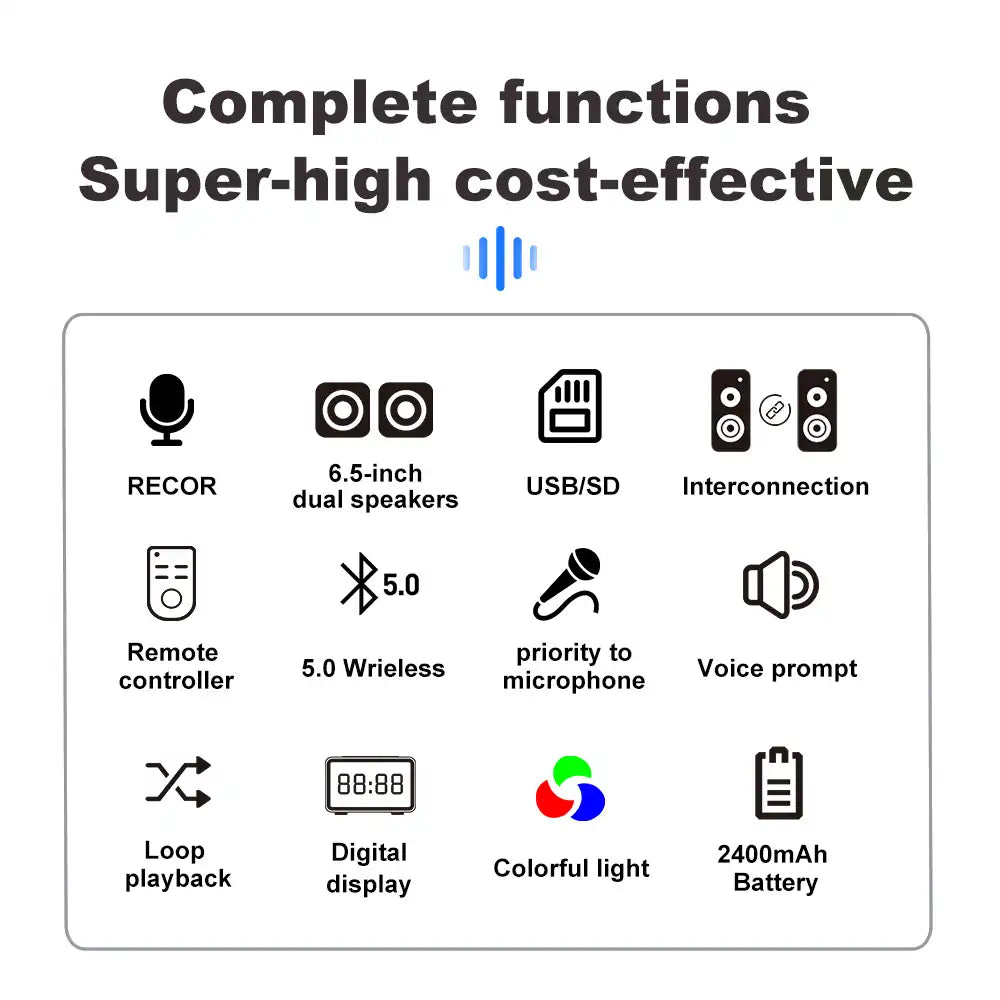Boxa portabila Wireless ZQS 6212 30W LED, telecomanda, microfon
