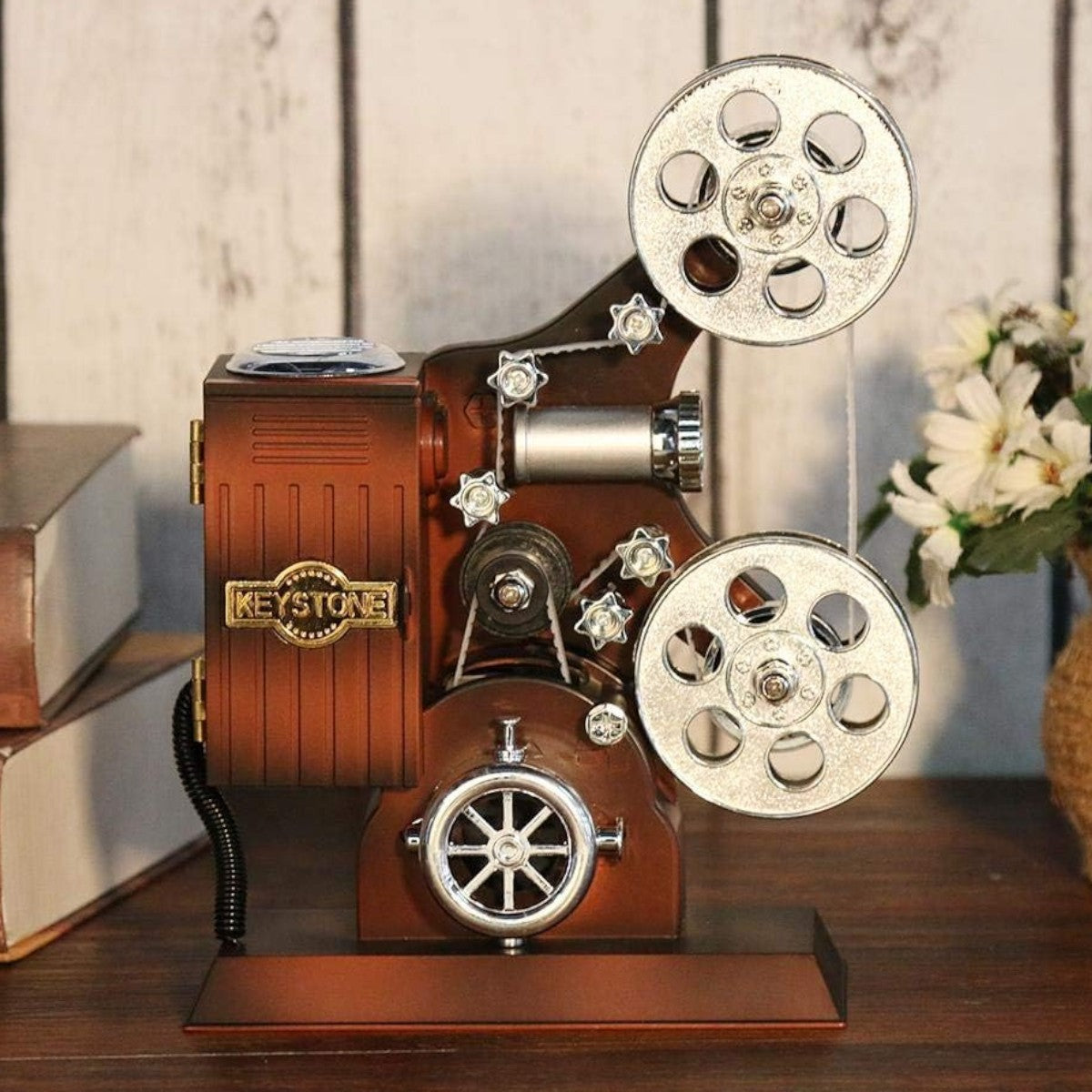 Cutie muzicala retro tip proiector de film, 20x6x16 plastic, maro