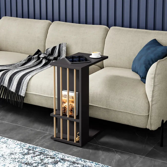 Masuta laterala cu roti, tip C, compacta, stil scandinav, 64 x 44 x 28,7 cm