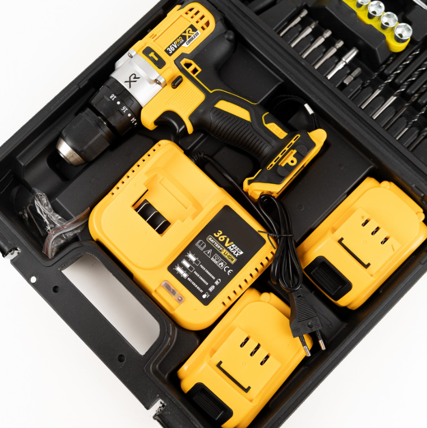 Trusa Bormasina 36V, cu 2 acumulatori si incarcator, mandrina metalica + Accesorii