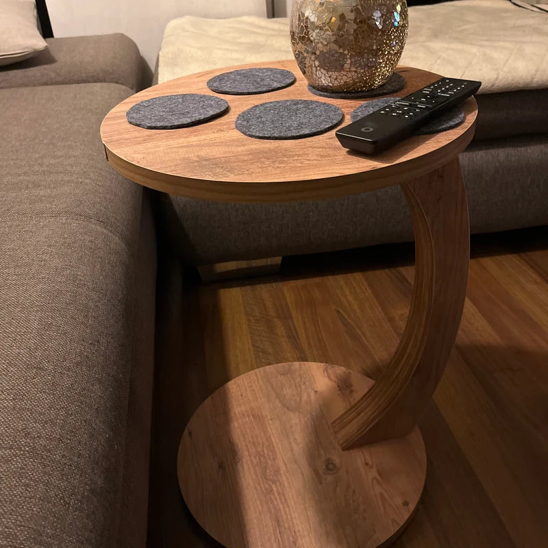 Masuta de cafea rotunda cu roti, din PAL melaminat – 38 cm diametru, 56 cm inaltime