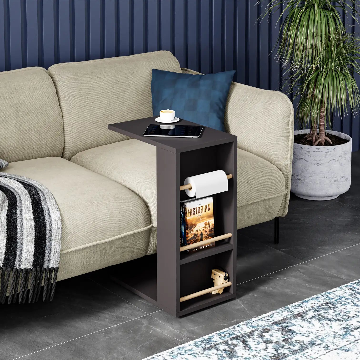 Masuta laterala cu 2 rafturi, 44 x 30 x 57 cm, design compact, stil modern scandinav