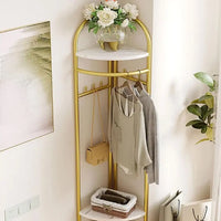Cuier de colt, Metalic Auriu, cu Blaturi din MDF, 3 Rafturi, 6 Carlige, Inaltime 170 cm - imagine 6
