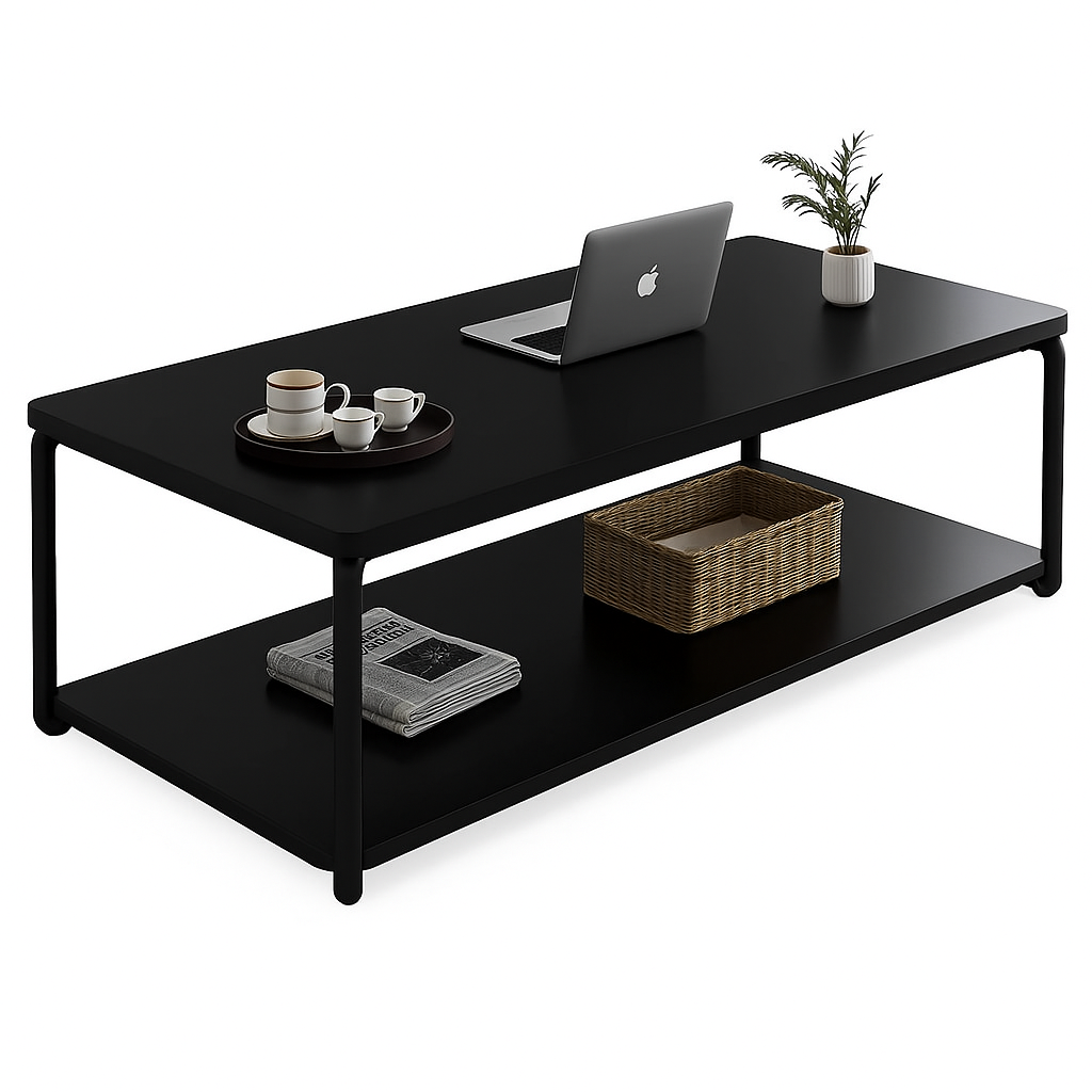 Masuta de cafea cu raft de depozitare, stil italian, 110x60x43cm, blat MDF si cadru metalic