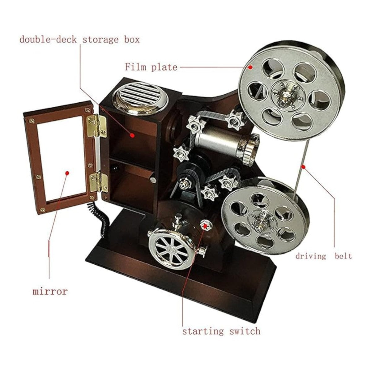 Cutie muzicala retro tip proiector de film, 20x6x16 plastic, maro