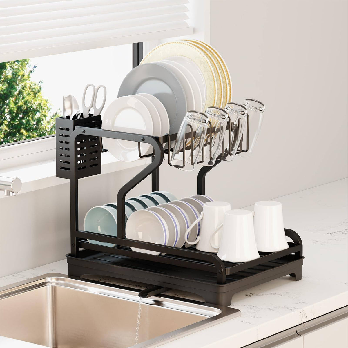 Suport de vase premium, 2 nivele, 42 X 30 X 32cm, negru