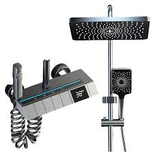 Set coloana de Dus cu para dreptunghiulara, Display LED, comenzi piano, 4 funcții curgere apa, Rotatie 360°, Pulverizare cu aer, robinet ascuns, fara conectare electrica