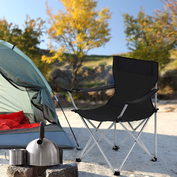 Set 2 scaune camping pliabile cu suport pahar si husa de transport, pentru camping, plaja, pescuit sau gradina, 50 x 50 x 80 cm