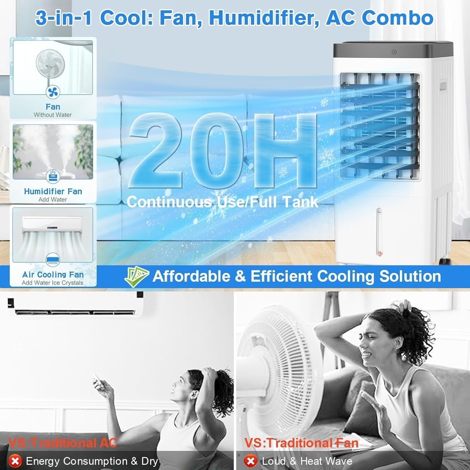 Aer conditionat portabil JT-909, 65W, 6L, cu telecomanda si functie de oscilare