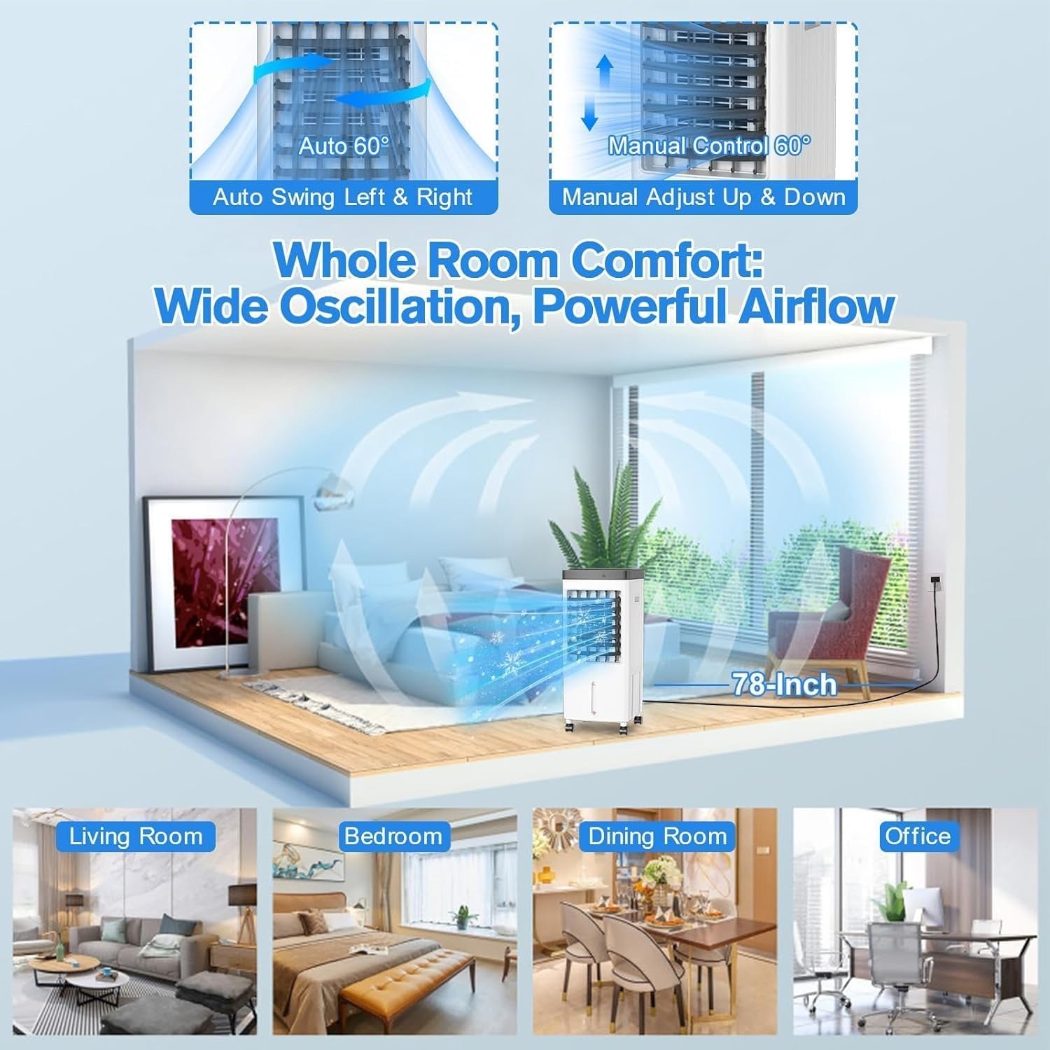 Aer conditionat portabil JT-909, 65W, 6L, cu telecomanda si functie de oscilare