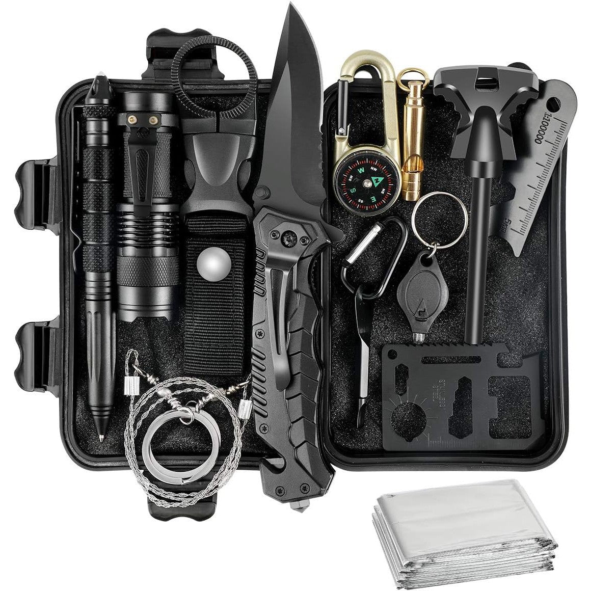 Kit multifunctional, 19 piese, excelent pentru drumetii, vanatoare, pescuit, camping