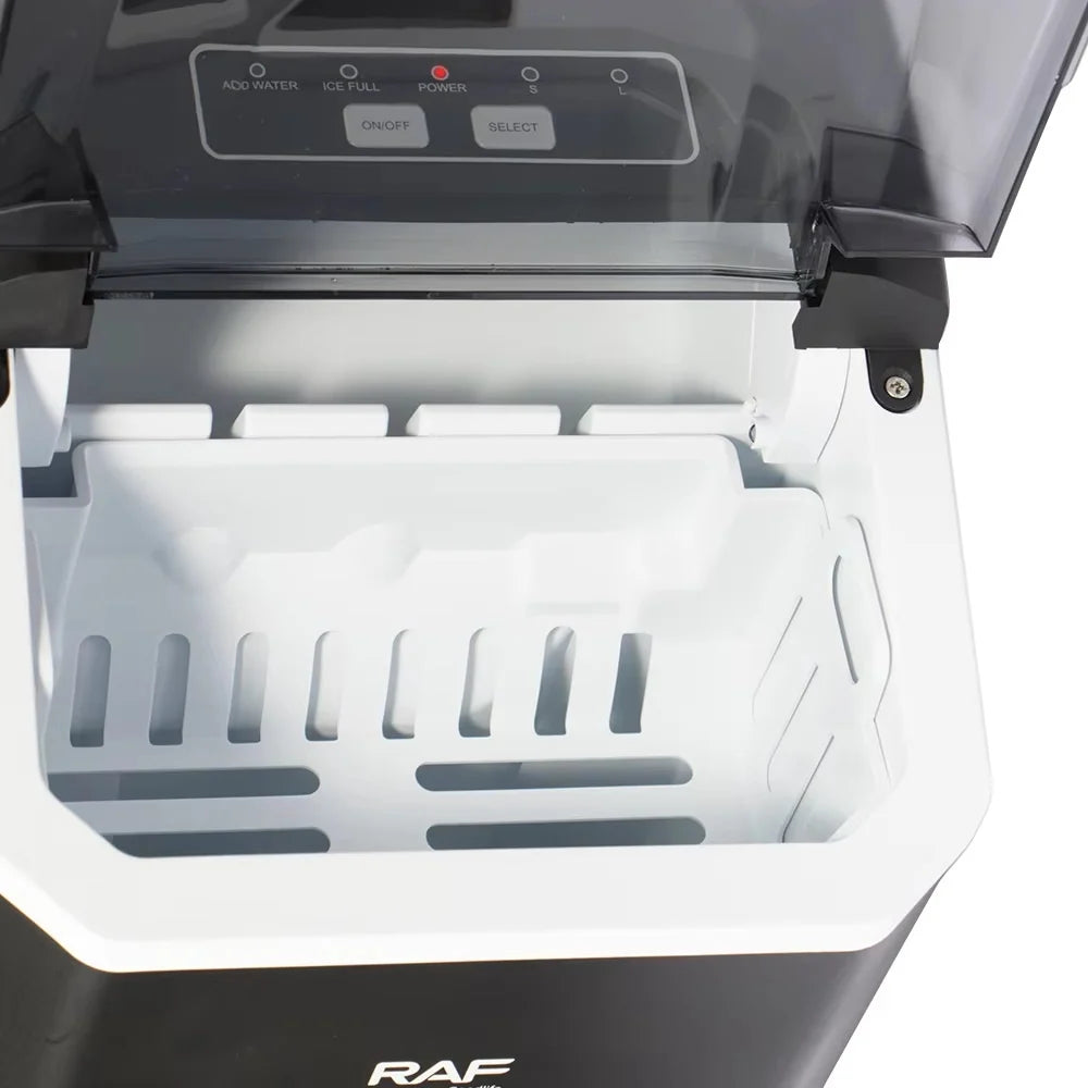 Masina de gheata portabila, RAF R0302, 150W, volum 1.2 L, cos si lingurita, 26x23x29 cm, negru