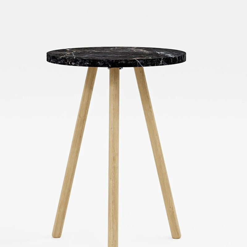 Masuta decorativa rotunda cu picioare din lemn, stil scandinav, 34x34x45 cm