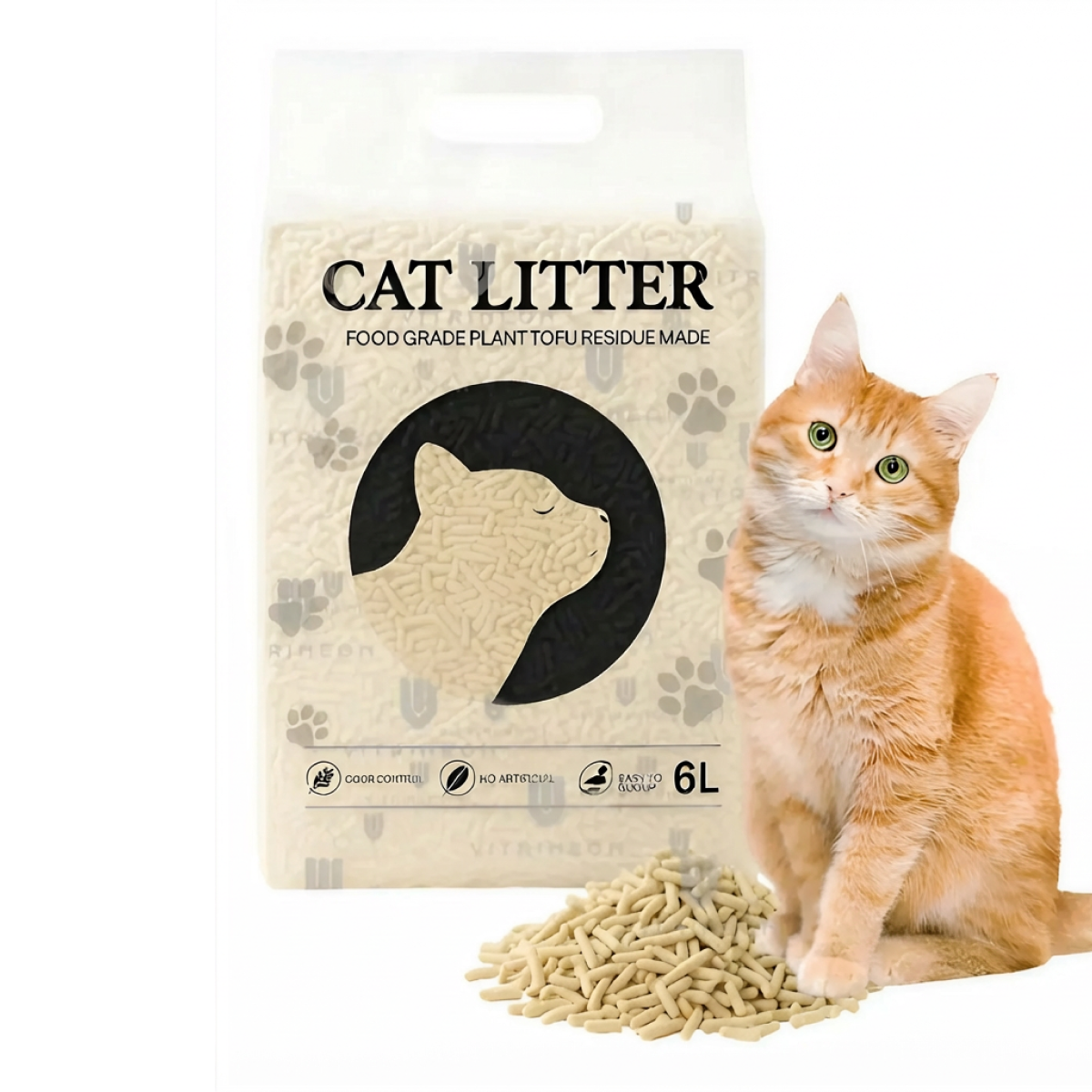 Litiera pentru pisici din tofu 6L, Formare rapida a bulgarilor, Absorbtie ridicata, Control eficient al mirosurilor