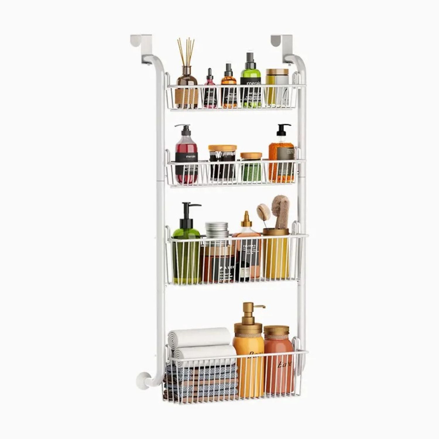 Organizator metalic cu 4 nivele pentru usa – suport depozitare 2 cosuri mari + 2 mici, culoare alb sau negru