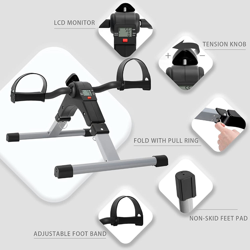 Mini bicicleta de antrenament pentru maini si picioare, inaltime reglabila, afisaj LCD, 100kg, negru