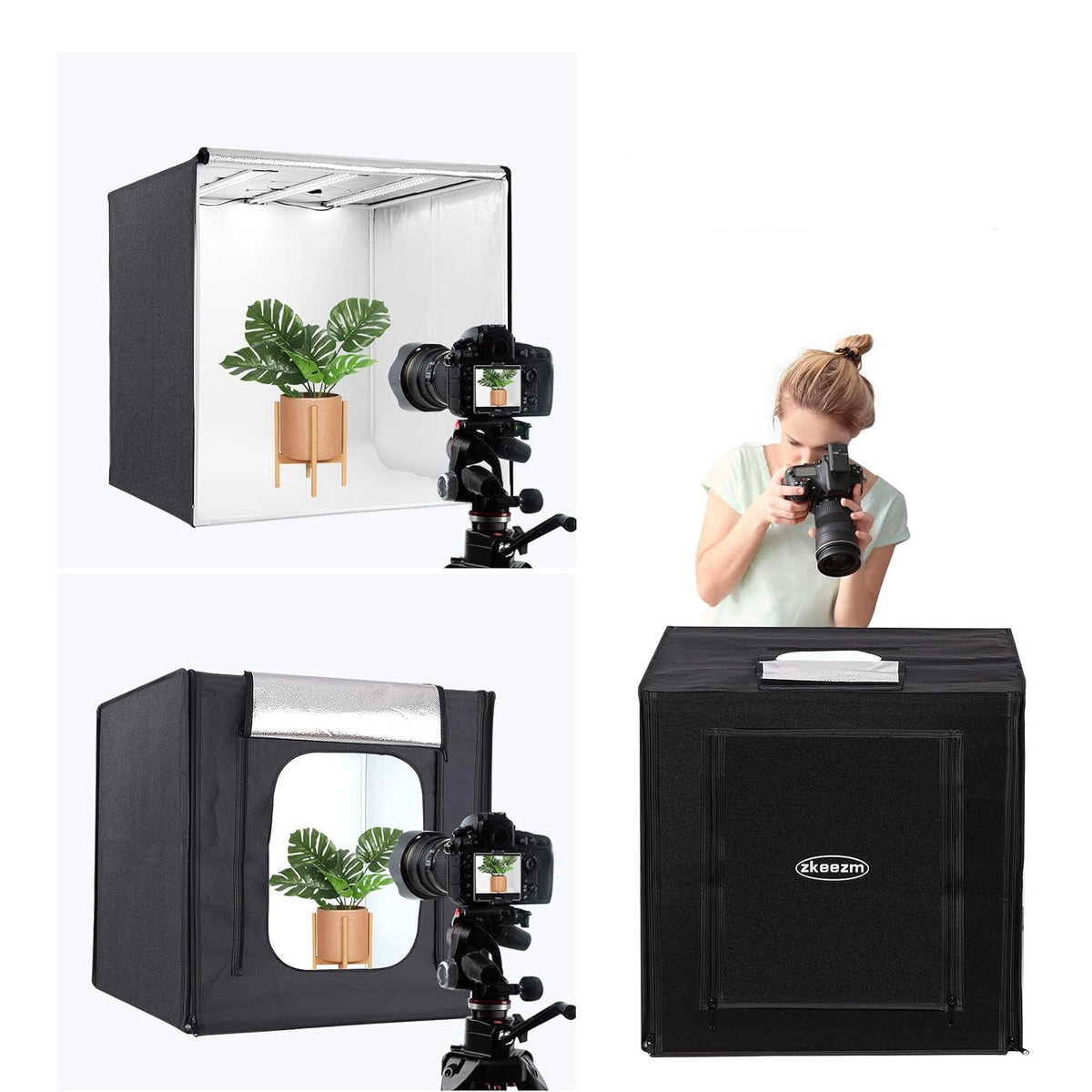 Cutie foto profesională / cort pentru fotografiere de produse 60x60x60cm, cu iluminare inclusă și 6 fundaluri