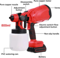 Pistol Electric de vopsea cu 1 acumulator de 48v, 1000ml - 3 moduri de pulverizare, ideal pentru tavane, pereti si garduri, albastru