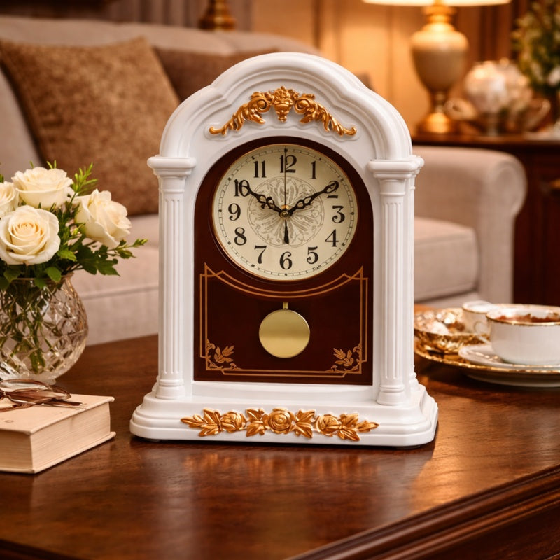 Ceas de masa decorativ – stil vintage elegant cu pendul 22 x 34 cm