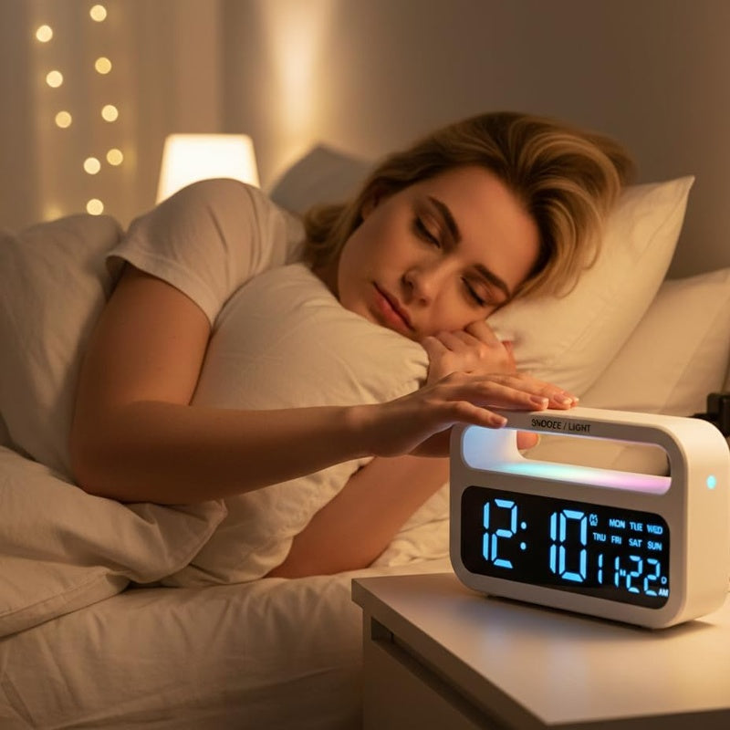 Ceas digital multifunctional cu afisaj LED, lumina de noapte si maner