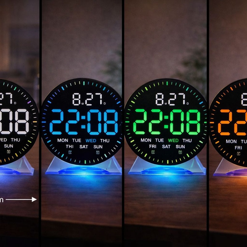 Ceas digital LED inteligent cu calendar complet alarma si iluminare ambientala, 12cm