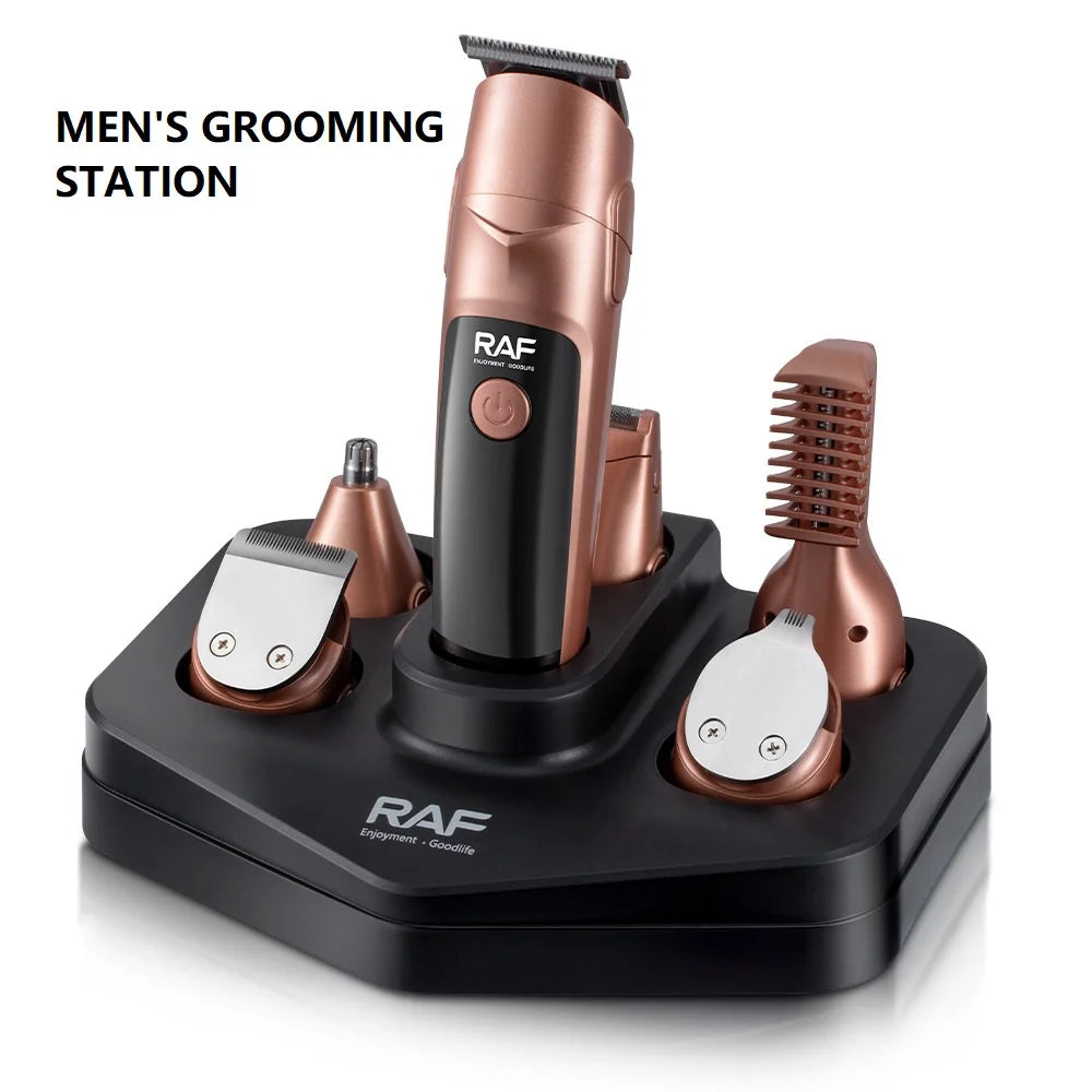 Aparat de tuns multifuncțional RAF R4021 cu 19 accesorii, baterie 600mAh, încărcare USB, culoare Rose Gold