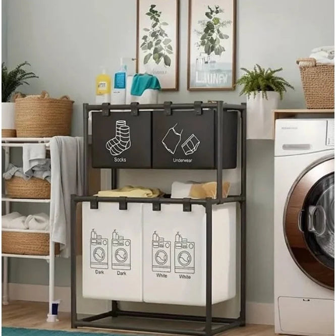 Raft pentru baie cu cos de rufe, doua straturi, cadru de otel inoxidabil, 97x28x57 cm, negru