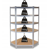 Raft metalic de colt, cu 5 polite, cadru otel galvanizat, polita MDF, 175 Kg/polita, 180x90x40 cm - imagine 5