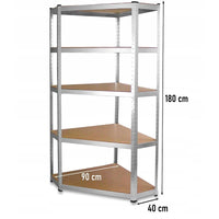 Raft metalic de colt, cu 5 polite, cadru otel galvanizat, polita MDF, 175 Kg/polita, 180x90x40 cm - imagine 4