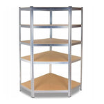 RESIGILAT - Raft metalic de colt, cu 5 polite, cadru otel galvanizat, polita MDF, 175 Kg/polita, 180x90x40 cm