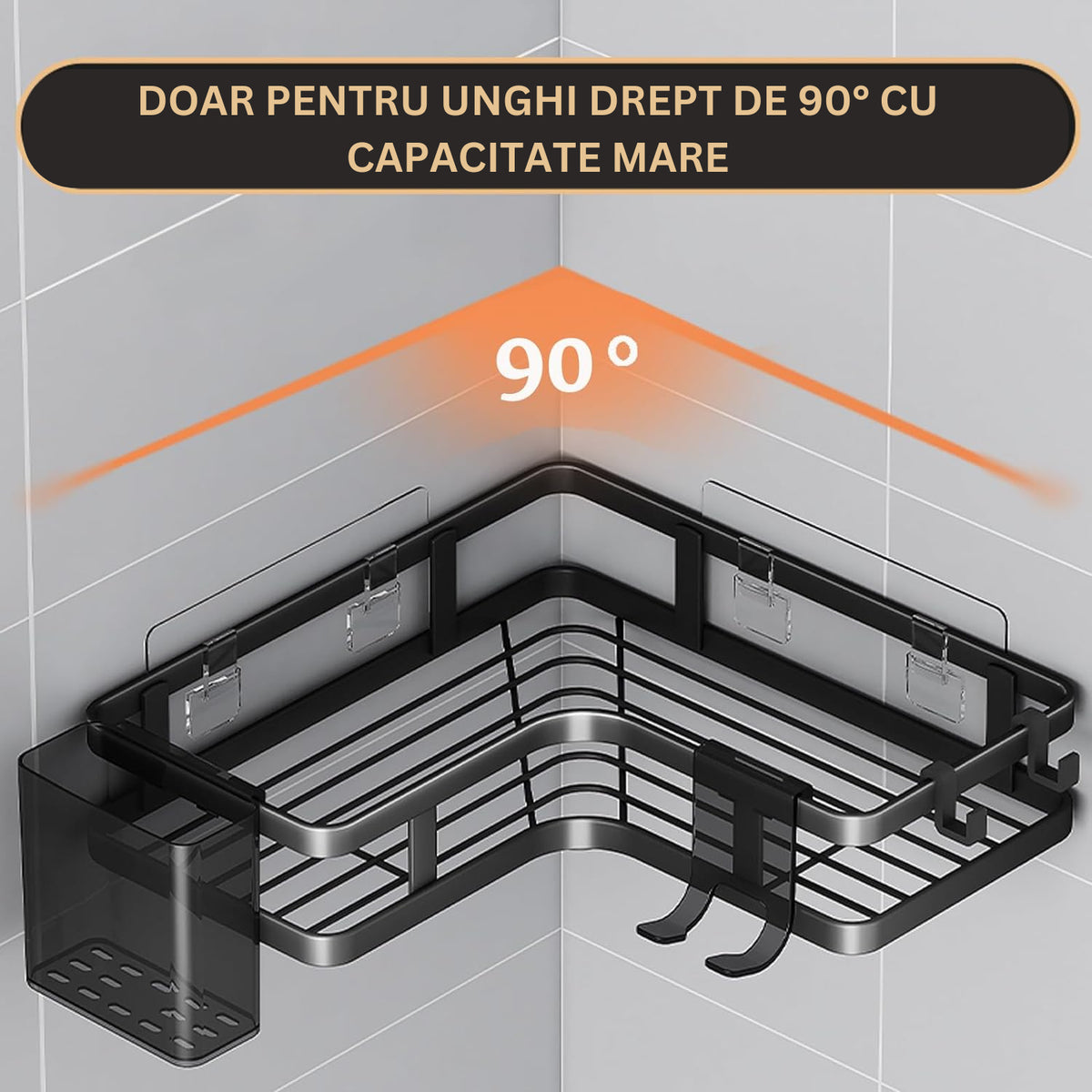 Set 2 rafturi de colt pentru baie sau bucatarie,5 piese, cu suport pentru periuta si pasta de dinti
