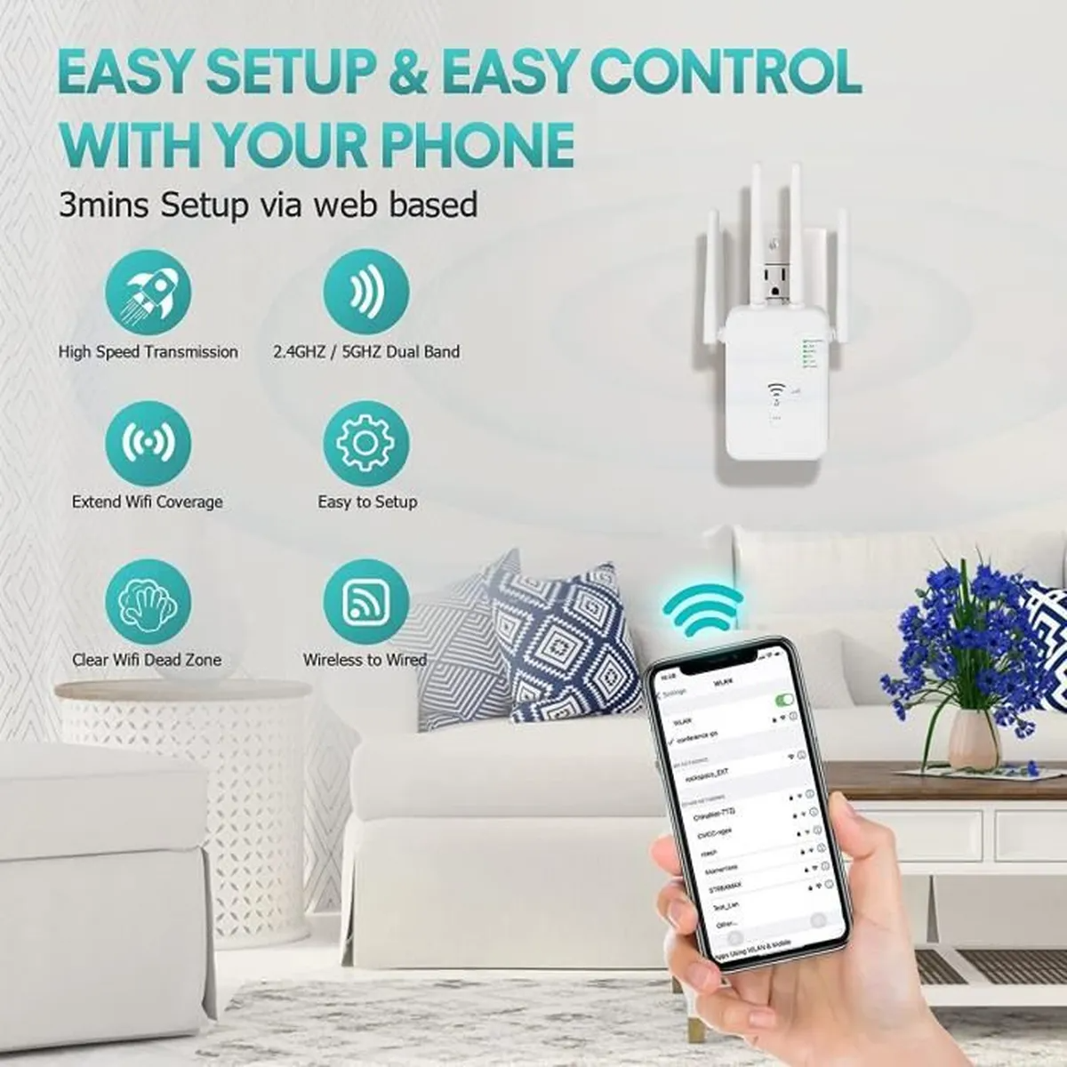 Amplificator retea, Router, WiFi Repeater, Booster, Extender, Dual Band, Gigabit, 1200MB