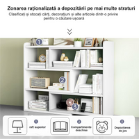 Biblioteca cu 6 compartimente, rotativa, cu lungime reglabila si extensibila, (60-120)×17×80cm, alb - imagine 6