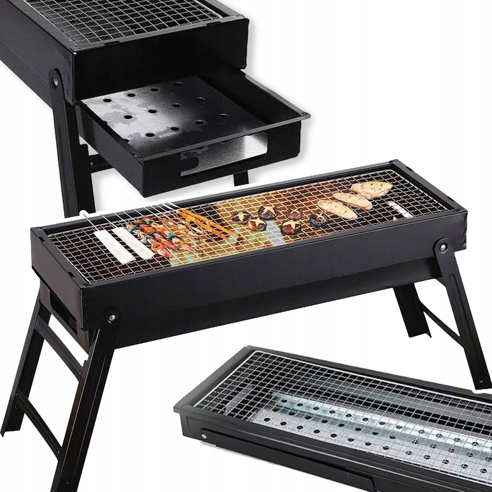 Gratar de gradina pliabil si portabil, 60x22x33cm, negru