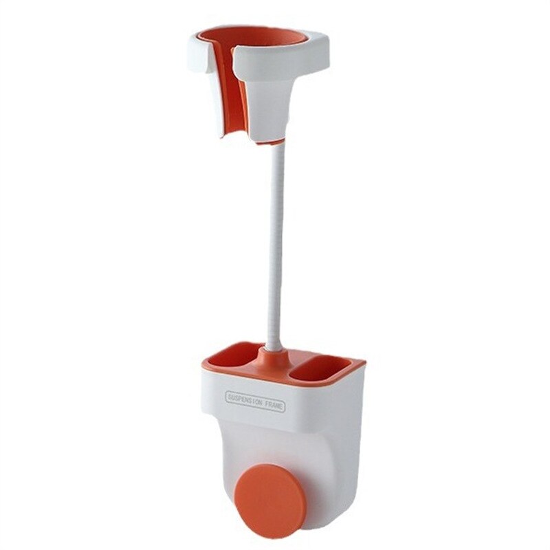 Suport pentru para de dus sau feon, multidirectional, din ABS, montare pe perete, lipire, rezistent, cu spatii de depozitare incorporate, alb/portocaliu