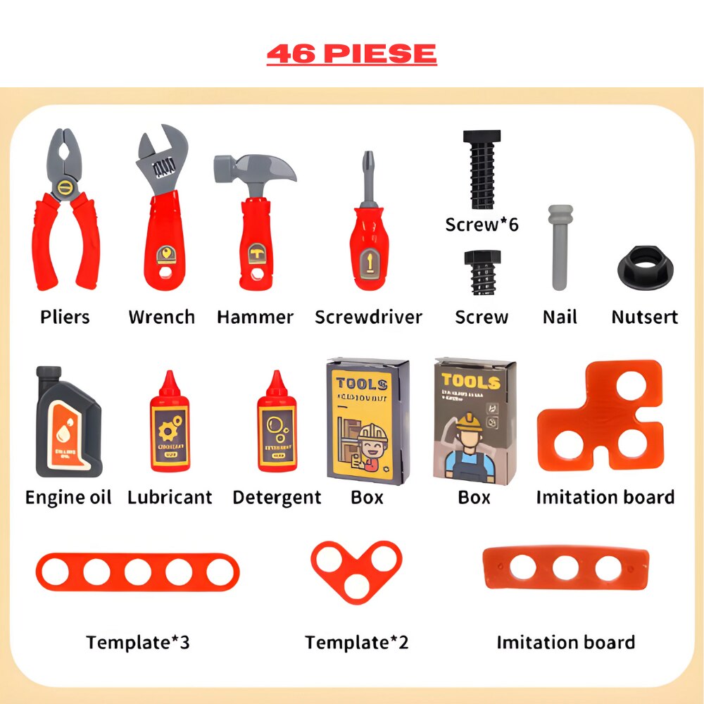 Set Troller de jucarie cu unelte de inginerie pentru copii