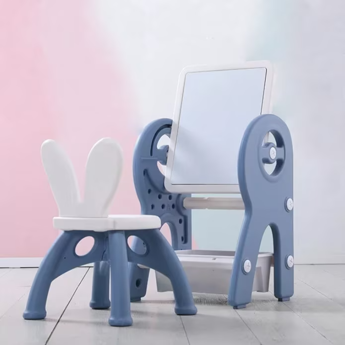 Set masa si scaun pentru copii, interactiva 2 in 1 cu tabla de scris si masa lego, cu 2 carioci si jucarii lego incluse