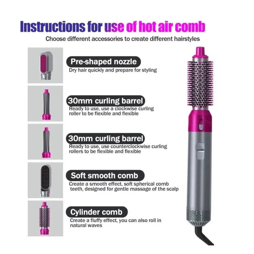 Set perie de par 5 in 1, 1000W, cu capete detasabile, design portabil, 32x15x5cm