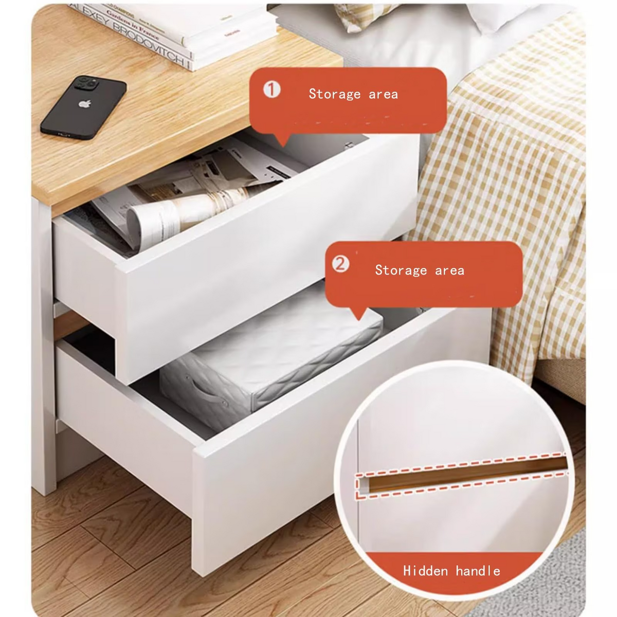 Noptiera moderna cu 2 sertare, 40x30x41cm