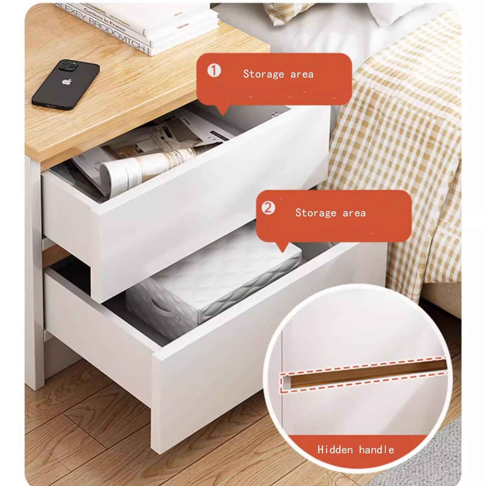 Noptiera moderna cu 2 sertare, 40x30x41cm