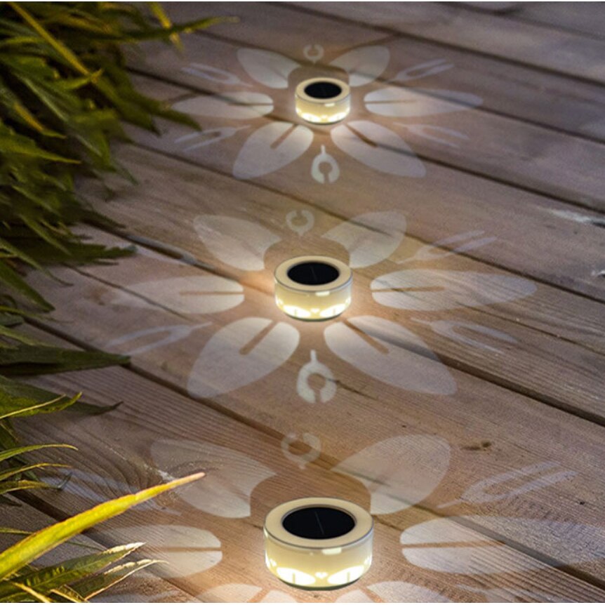 Lampa solara LED decorativa cu proiectie floare, IP65, 5W, alb rece, dimensiuni 12.5 x 6.5 cm