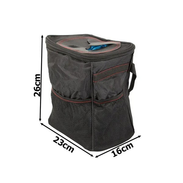Cos de gunoi mini pentru masina, organizator cu capac, etans, negru, 26 x 23 x 16 cm