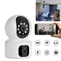 Camera dubla de supraveghere, 3MP, WiFi, Rotire 360°, HD, Senzor miscare, Alb/Negru - imagine 2